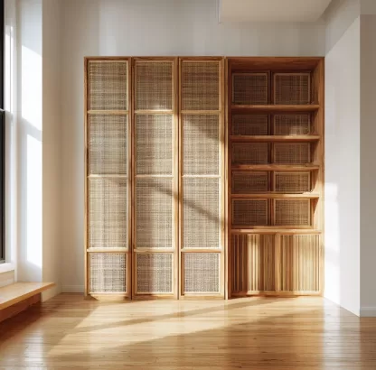 New Chinese-style creative solid wood rattan woven screen for living room, tea room, study, high-end design sense screen for bedroom and entrance hall - Image 3
