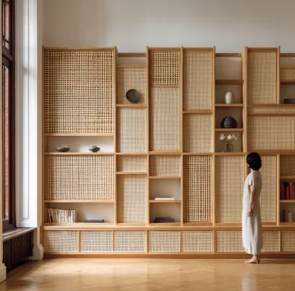 New Chinese-style creative solid wood rattan woven screen for living room, tea room, study, high-end design sense screen for bedroom and entrance hall