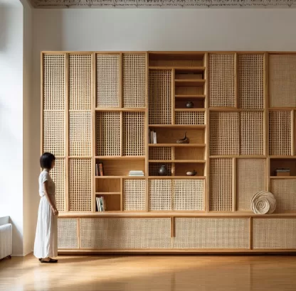 New Chinese-style creative solid wood rattan woven screen for living room, tea room, study, high-end design sense screen for bedroom and entrance hall - Image 7