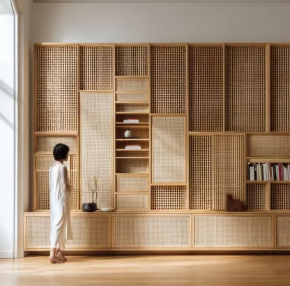 New Chinese-style creative solid wood rattan woven screen for living room, tea room, study, high-end design sense screen for bedroom and entrance hall - Image 8