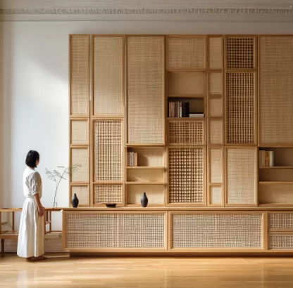 Wabi-sabi style rattan screen partition, living room entrance foyer, mobile folding storage bookshelf, background bookcase - Image 7