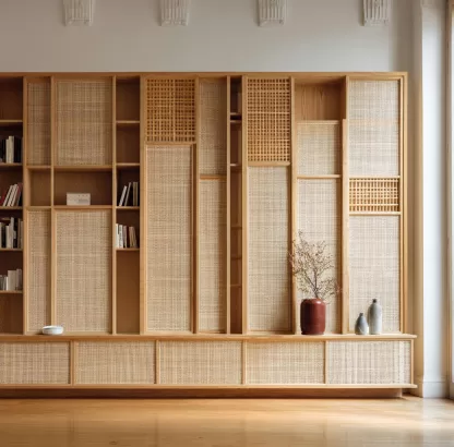 Wabi-sabi style rattan screen partition, living room entrance foyer, mobile folding storage bookshelf, background bookcase - Image 8