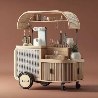 baoyihuang. A natural wood and rattan drink cart with wheels in 345aa045 7139 4024 afa5 6f11155ab57f 3