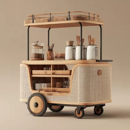 baoyihuang. A natural wood and rattan drink cart with wheels in 6c2fb808 0d6d 41cf bfe9 f2eda85ad38e 2