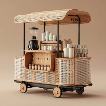 baoyihuang. A natural wood and rattan drink cart with wheels in 6c2fb808 0d6d 41cf bfe9 f2eda85ad38e 3