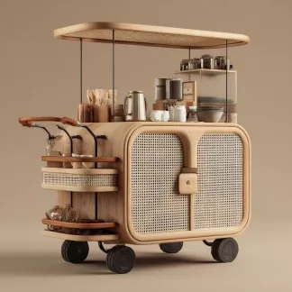 baoyihuang. A natural wood and rattan drink cart with wheels in 7427bacb 47c0 49cd ba93 d48aabc4b3bf 1