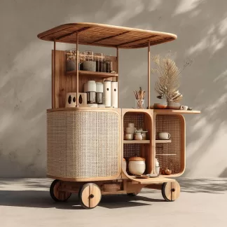 baoyihuang. A natural wood and rattan drink cart with wheels in a59bb39d e5dc 49c3 b04a 9f1ca5c978a8 1