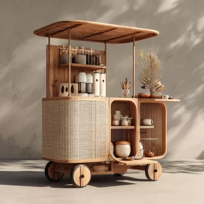 baoyihuang. A natural wood and rattan drink cart with wheels in a59bb39d e5dc 49c3 b04a 9f1ca5c978a8 1