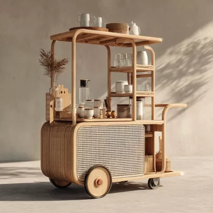 baoyihuang. A natural wood and rattan drink cart with wheels in a59bb39d e5dc 49c3 b04a 9f1ca5c978a8 2