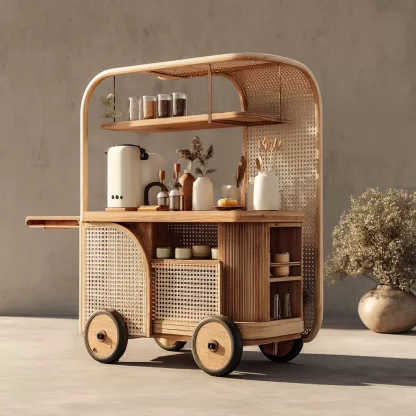 baoyihuang. A natural wood and rattan drink cart with wheels in a59bb39d e5dc 49c3 b04a 9f1ca5c978a8 3