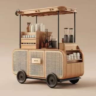 baoyihuang. A natural wood and rattan drink cart with wheels in bbe7067b adda 41b3 af1c 11de6ab48689 1