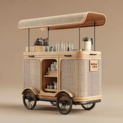 baoyihuang. A natural wood and rattan drink cart with wheels in bbe7067b adda 41b3 af1c 11de6ab48689 2