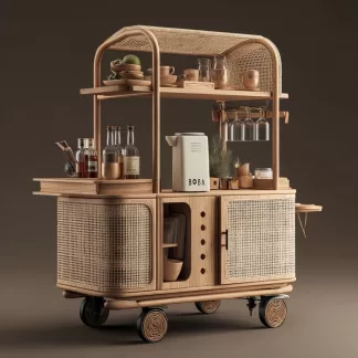 baoyihuang. A natural wood and rattan drink cart with wheels in ecdbf12d 9b5c 41b3 9b86 a91e3cdbe16b 2