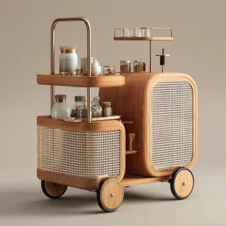 baoyihuang. A natural wood and rattan drink cart with wheels in f46e3c2a 879e 44bd 9000 acd8e58ee296 1