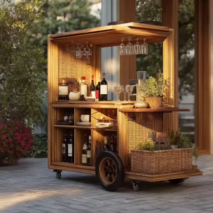 baoyihuang. A picture of an all wood rattan bar cart with wheel 027c4d26 e93a 4085 b05e ecb85517c6dd 2
