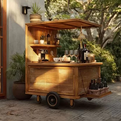 baoyihuang. A picture of an all wood rattan bar cart with wheel 027c4d26 e93a 4085 b05e ecb85517c6dd 3