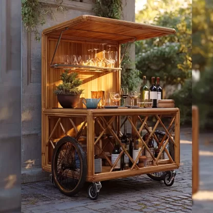 baoyihuang. A picture of an all wood rattan bar cart with wheel 027c4d26 e93a 4085 b05e ecb85517c6dd 4