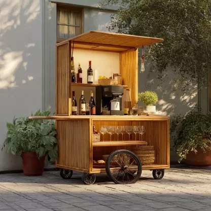 baoyihuang. A picture of an all wood rattan bar cart with wheel 39cab7c7 2c82 4d1f 9f15 272d907dd2c7 2