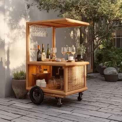baoyihuang. A picture of an all wood rattan bar cart with wheel 39cab7c7 2c82 4d1f 9f15 272d907dd2c7 3