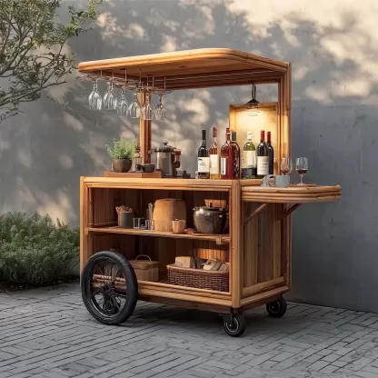baoyihuang. A picture of an all wood rattan bar cart with wheel 97896173 5e59 4b34 959a 7c38d1144d93 1