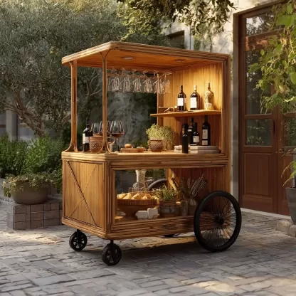 baoyihuang. A picture of an all wood rattan bar cart with wheel 97896173 5e59 4b34 959a 7c38d1144d93 2