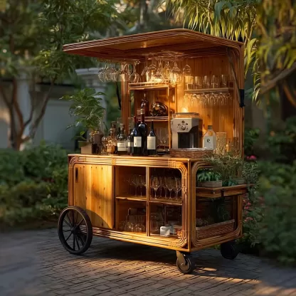 baoyihuang. A picture of an all wood rattan bar cart with wheel 97896173 5e59 4b34 959a 7c38d1144d93 3