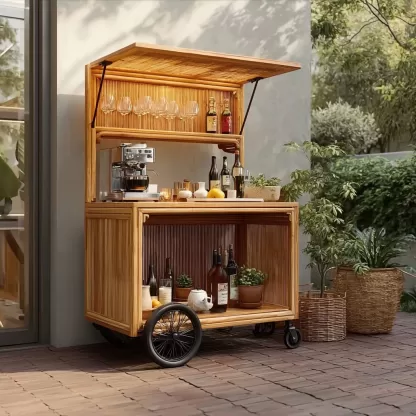 baoyihuang. A picture of an all wood rattan bar cart with wheel 9a679aa2 7ae9 46bf 8aa7 5b07c27b3a67 1