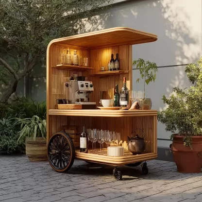 baoyihuang. A picture of an all wood rattan bar cart with wheel 9a679aa2 7ae9 46bf 8aa7 5b07c27b3a67 3