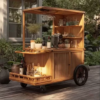 baoyihuang. A picture of an all wood rattan bar cart with wheel a2d653e1 983f 484a 9a37 193b51c525c1 1