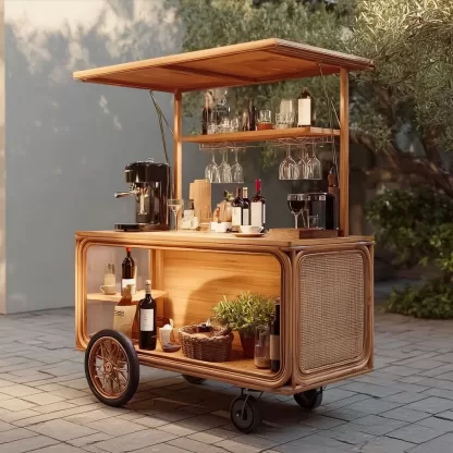 baoyihuang. A picture of an all wood rattan bar cart with wheel b5cba84a f8f3 434e b67c e481c4c23523 1