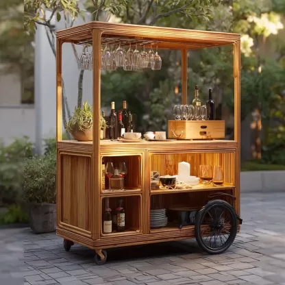 baoyihuang. A picture of an all wood rattan bar cart with wheel b5cba84a f8f3 434e b67c e481c4c23523 2