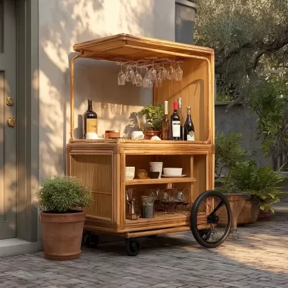 baoyihuang. A picture of an all wood rattan bar cart with wheel b5cba84a f8f3 434e b67c e481c4c23523 4