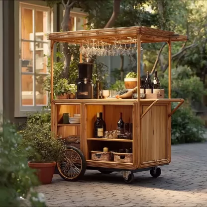 baoyihuang. A picture of an all wood rattan bar cart with wheel edd9ae61 9aab 40ec ac68 810fecc4a1aa 1