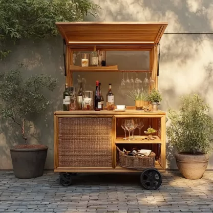 baoyihuang. A picture of an all wood rattan bar cart with wheel edd9ae61 9aab 40ec ac68 810fecc4a1aa 2