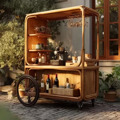 baoyihuang. A picture of an all wood rattan bar cart with wheel edd9ae61 9aab 40ec ac68 810fecc4a1aa 3