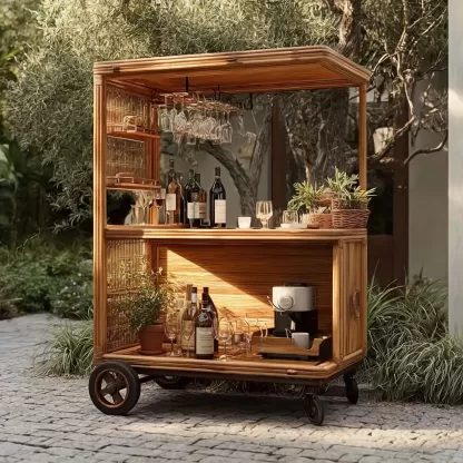 baoyihuang. A picture of an all wood rattan bar cart with wheel edd9ae61 9aab 40ec ac68 810fecc4a1aa 4