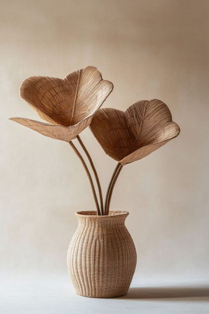 Simple style living room dining table decoration, ironwork leaf real vase decoration, hand-woven creative rattan vase - Image 2