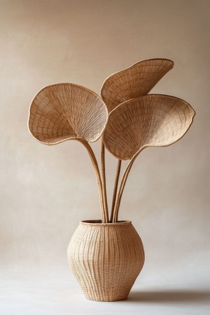 Simple style living room dining table decoration, ironwork leaf real vase decoration, hand-woven creative rattan vase - Image 3