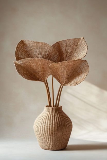 Simple style living room dining table decoration, ironwork leaf real vase decoration, hand-woven creative rattan vase - Image 4