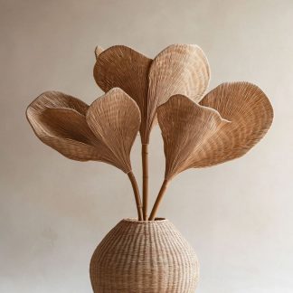 Simple style living room dining table decoration, ironwork leaf real vase decoration, hand-woven creative rattan vase