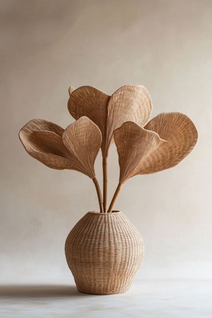 Simple style living room dining table decoration, ironwork leaf real vase decoration, hand-woven creative rattan vase