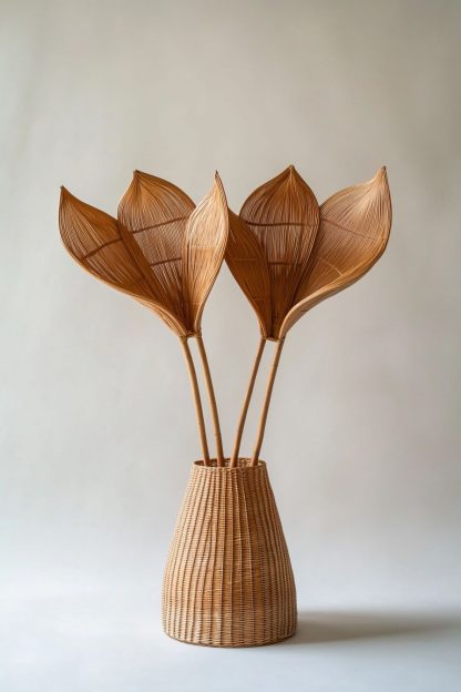 Simple style living room dining table decoration, ironwork leaf real vase decoration, hand-woven creative rattan vase - Image 6