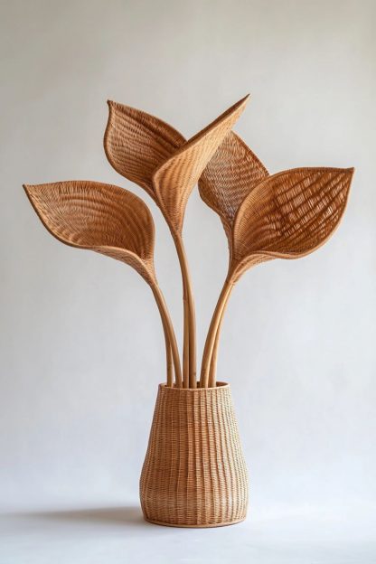 Simple style living room dining table decoration, ironwork leaf real vase decoration, hand-woven creative rattan vase - Image 7