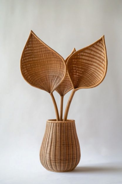 Simple style living room dining table decoration, ironwork leaf real vase decoration, hand-woven creative rattan vase - Image 9
