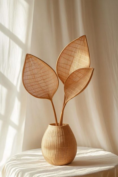 Wabi-sabi style rattan and bamboo woven baskets, vases, living room entrance, dining table decorations and ornaments - Image 9