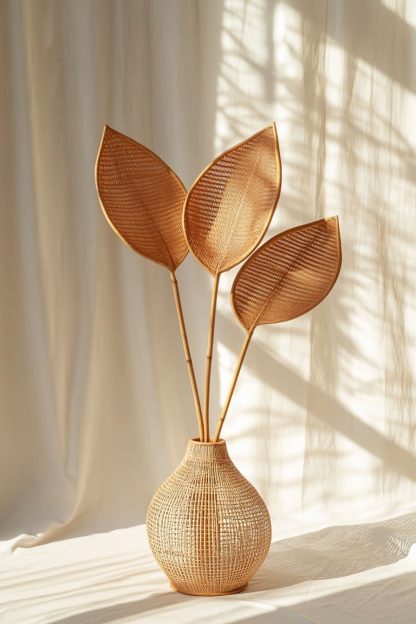 Wabi-sabi style rattan and bamboo woven baskets, vases, living room entrance, dining table decorations and ornaments - Image 7
