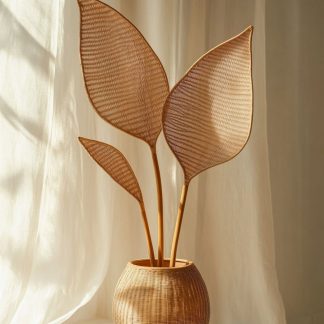 Wabi-sabi style rattan and bamboo woven baskets, vases, living room entrance, dining table decorations and ornaments