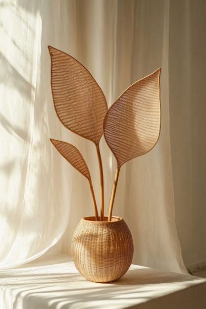 Wabi-sabi style rattan and bamboo woven baskets, vases, living room entrance, dining table decorations and ornaments