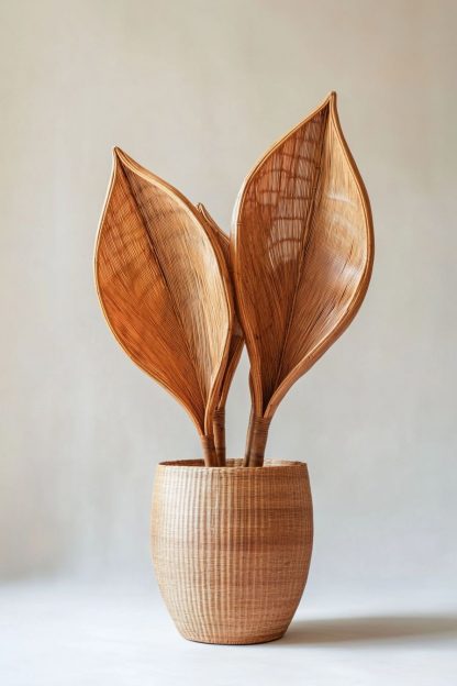 Wabi-sabi style rattan and bamboo woven baskets, vases, living room entrance, dining table decorations and ornaments