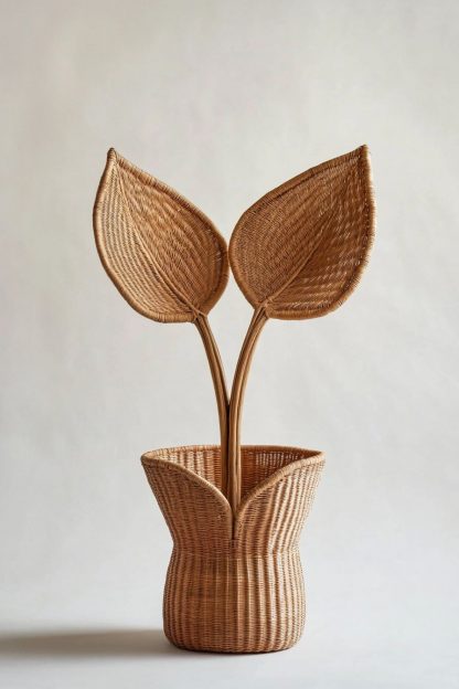 Nordic-style rattan leaf decorations are used on the living room table to complement real flower bouquets - Image 9